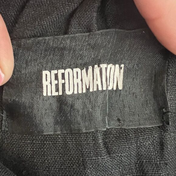 Reformation Crop Top Size XS Black Square Neck Tie Straps Light Surplus Fabric - Picture 6 of 7